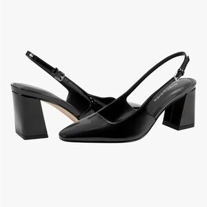 Black Patent Slingback Block Heels